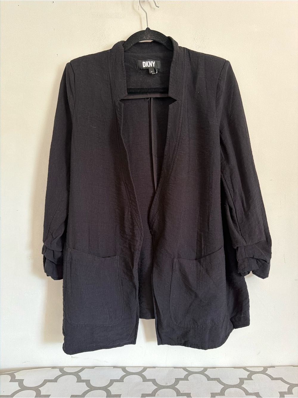DKNY Black Open-Front Relaxed Blazer